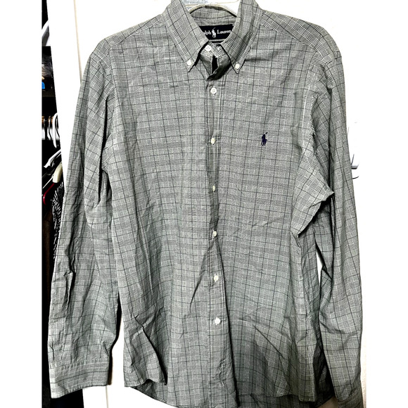 VTG Ralph Lauren Button Up Men's Shirt Plaid Green Purple Classic Fit 15.5/M - Picture 1 of 7